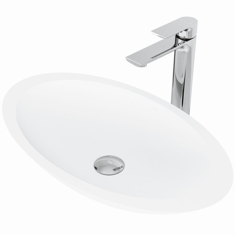 VIGO Wisteria MatteStone White Bathroom Sink/Basin Set with Norfolk Faucet and Oval Composite Vessel Q3