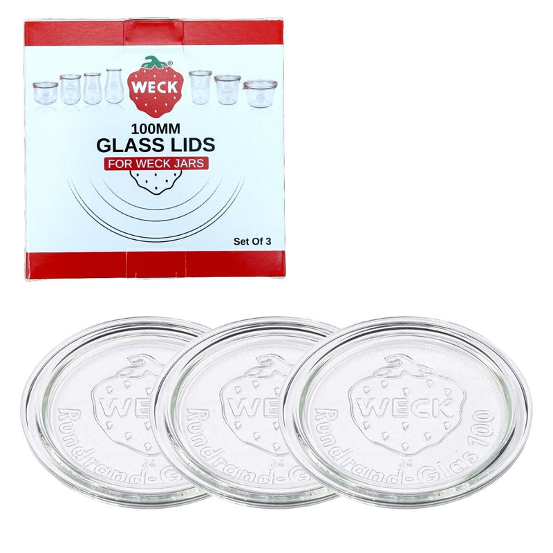 Weck 100mm Glass Lids for Weck Jars, Dishwasher/Microwave-Safe, 3-pk Z0