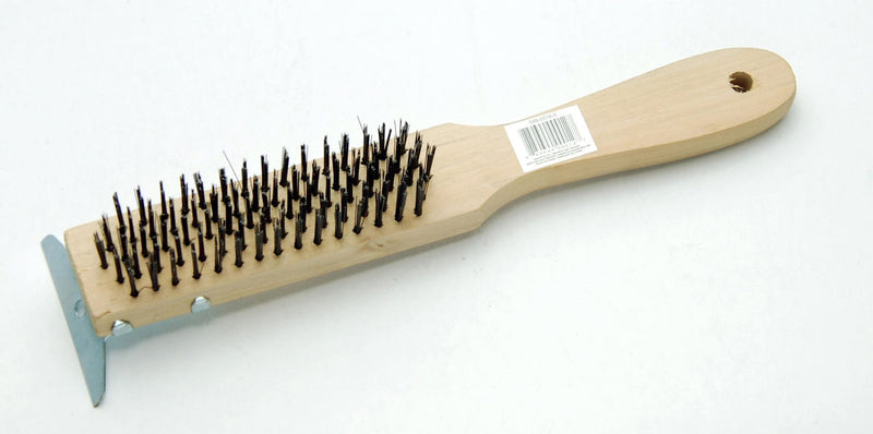 Wooden 5-Row Carbon Steel Wire Brush with Metal Scraper, Cleans/Removes Paint, Rust & Dirt G3