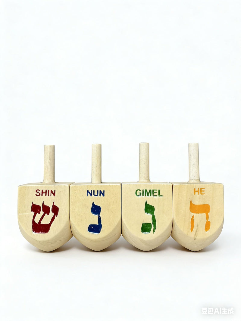 Wooden Dreidel Set, Natural, 4-pk, for Hanukkah G8