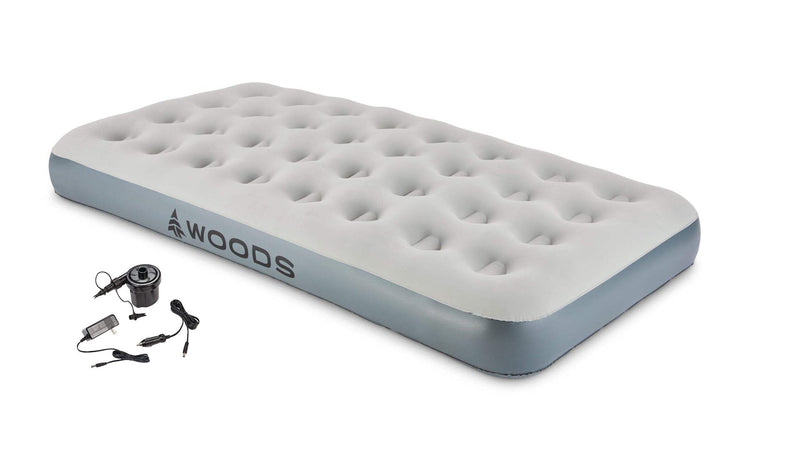 Woods Twin Single-High Inflatable Air Mattress/Airbed, 2-in-1 Pump For AC/Car Outlet, Beige P3