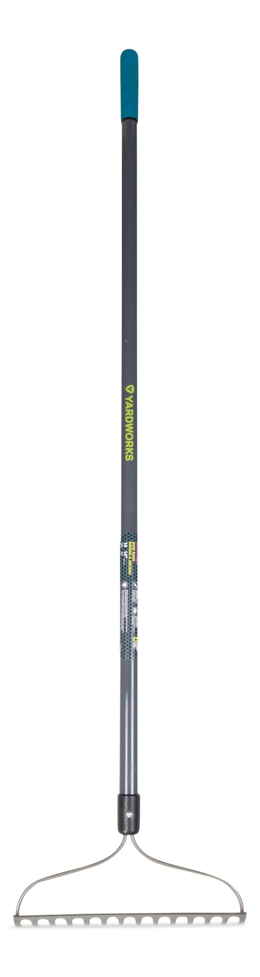 Yardworks Metal 14-Tine L-Shaped Bow Rake, 60-in, Fibreglass Shaft H4