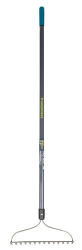 Yardworks Metal 14-Tine L-Shaped Bow Rake, 60-in, Fibreglass Shaft