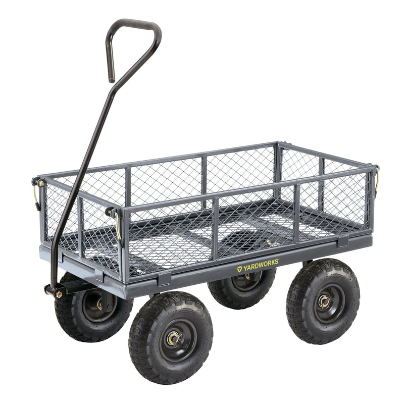 Yardworks Steel Tray 4-Wheel Removable-Sides Mesh Yard/Garden Cart 600 lb F1