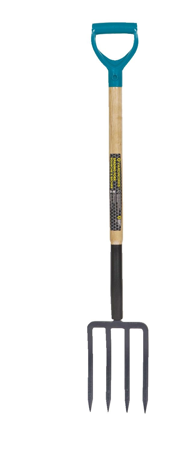 Yardworks Tempered-Steel 4-Tine D-Grip Garden Fork, 30.5-in Wooden Shaft I3
