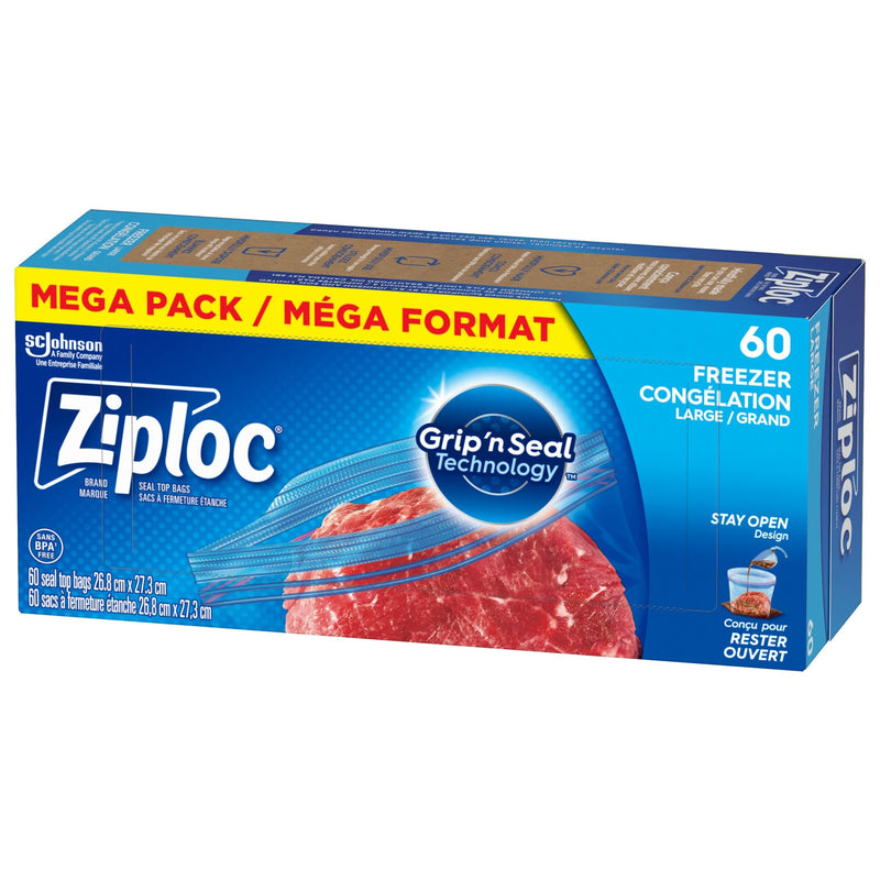 Ziploc Large Plastic Freezer Bags Mega Pack, 760-mL, 60-pk Q3