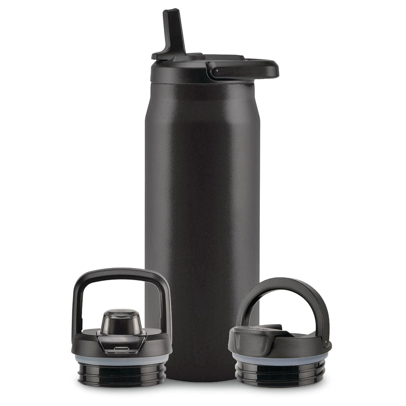 Zulu Core Vacuum Insulated Stainless Steel Bottle, 32-oz, Black, with Multi Lid X6