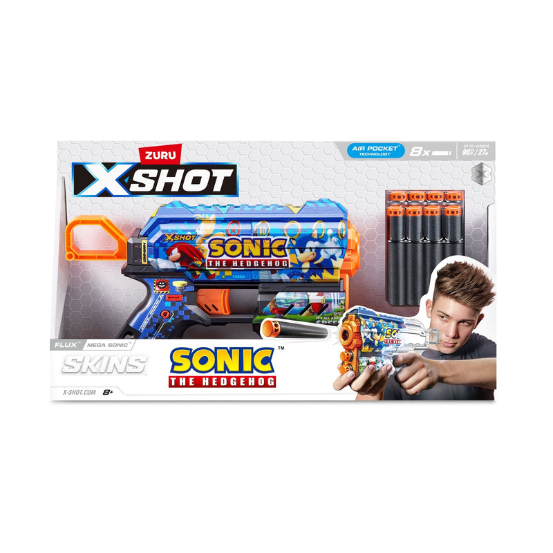 Zuru X-Shot Skins Sonic the Hedgehog Flux Blaster, Includes 8 Darts, Ages 8+ S7