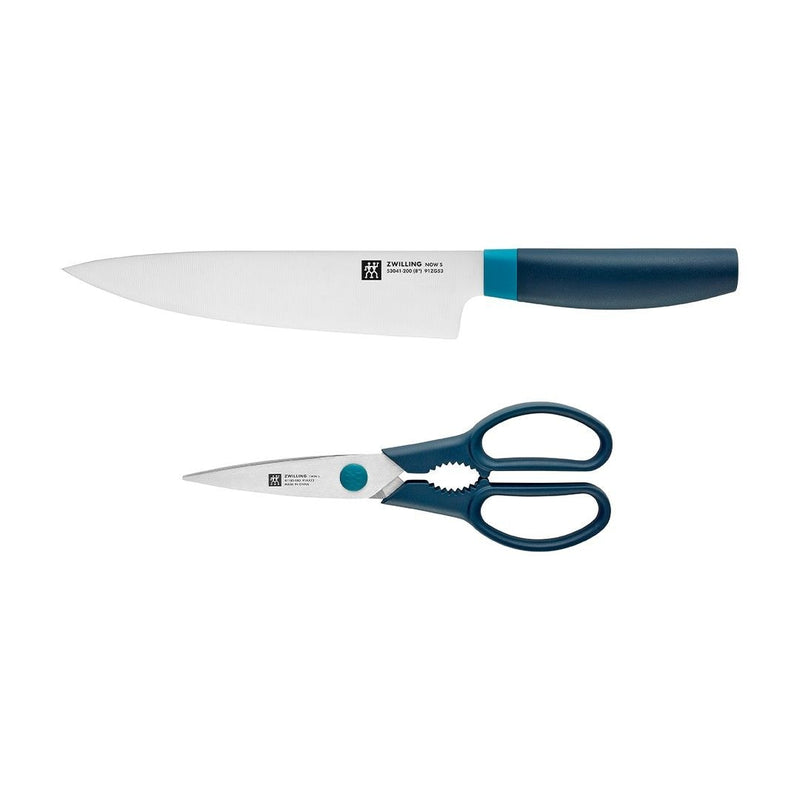 Zwilling Now Multi-Purpose Stainless Steel Chef's Knife & Scissors/Shears Set, Blue, 2-pc E8
